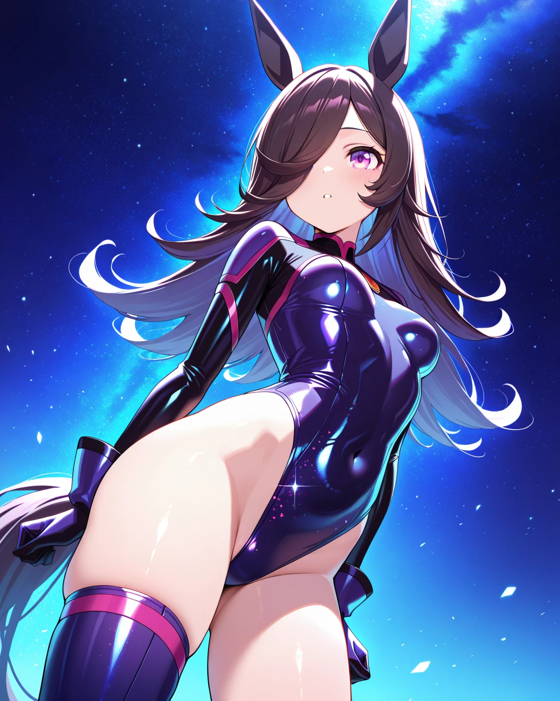 Lovely bunnygirl,(((1 girl))),((bunnygirl with extremely Lovely and beautiful black hair)),(((bunnygirl,anthro furry Lovely,bunnygirl))),(((bunny ears,bunny ears on head,big bunny ears))),
(big breasts:1.4),Sagging breasts,((((black hair,Red hair, bicolor hair),Colored inner hair,ear breathing,long hair))),((Heterochromia:1.5, (pink_Eye and yellow_Eye))),intricate Eyes,beautiful detailed Eyes,symmetrical Eyes,((fat)),(((shiny skin:1.5,bright skin: 1.5,The skin is tanned,shiny skin,very shiny skin,shining body,plastic glitter skin,exaggerated shiny skin,glowing skin,wet legs))),(lower abdomen,Willow Yao,wide hips,athletic body,inflatable legs, Thick thighs,detailed body,(Detailed face)),
Lovely,Debauchery,Tempting,disciple,(((national foundation))),
Absolute opportunity,((Slingshot swimsuit black,Wearing a slingshot swimsuit:1.3,swimsuit spacesuit,Black armor swimsuit:1.3)),(((Huge cleavage))),((wet clothes,intricate clothing,complicated clothes)),
(dynamic poses:1.0),focus only,Awkward,(center,Scale to fit dimensions,rule of thirds),
Seaside cyberpunk city at night, There are bright neon lights and dark stormy clouds and puddles, landscape:1.25,at night, starry night, universe,dark night,Neon lights are particularly eye-catching, very bright neon light,at night, starry night, universe,
high resolution, sharp focus, (Super detailed, Very detailed), (realistic artwork:1.37),(Very detailed CG unity 8k wallpaper),((Synthwave background theme)),(((bright colors))),(intricate background),(masterpiece),(best quality),