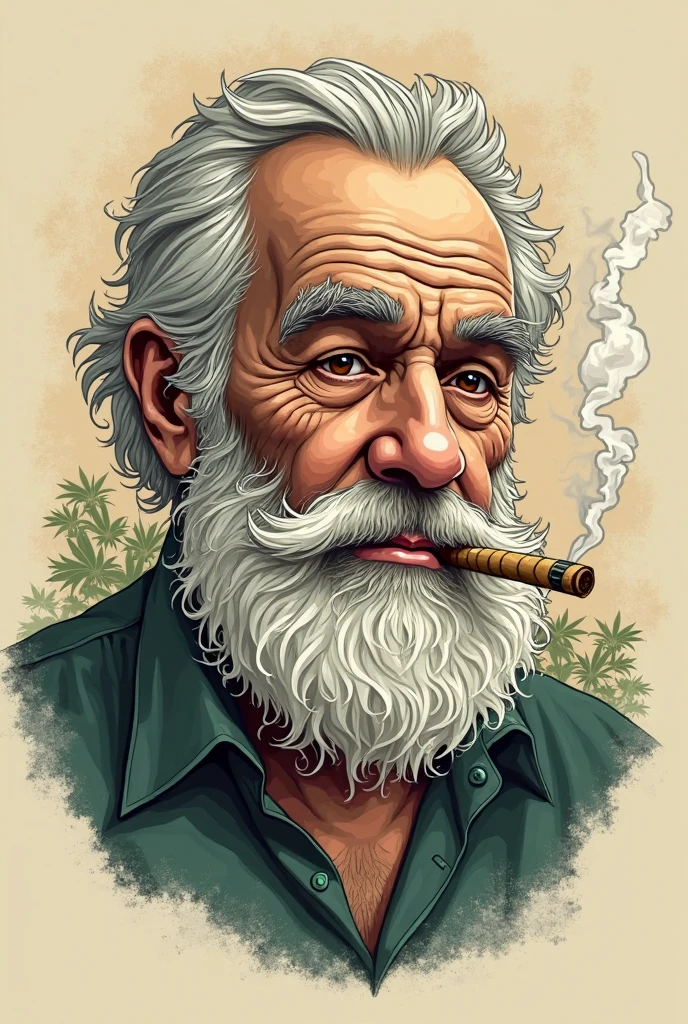 Old scientist with cannabis in hand, antique wall background, cinematographic, realisitic, 32 mil