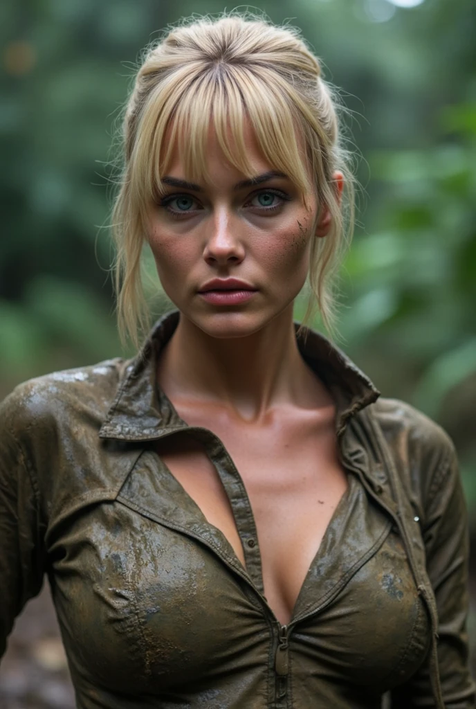 hyper real photo of ((woman inside a cluttered barn wearing sexy worn-out torn cotton tanktop)), ((detailed realistic face and eyes)), cinematic lighting, 8k resolution, (modelshoot style), sunset, (from_below:1.4), soft small nipples covered by (ripped torn cotton tanktop), natural breasts