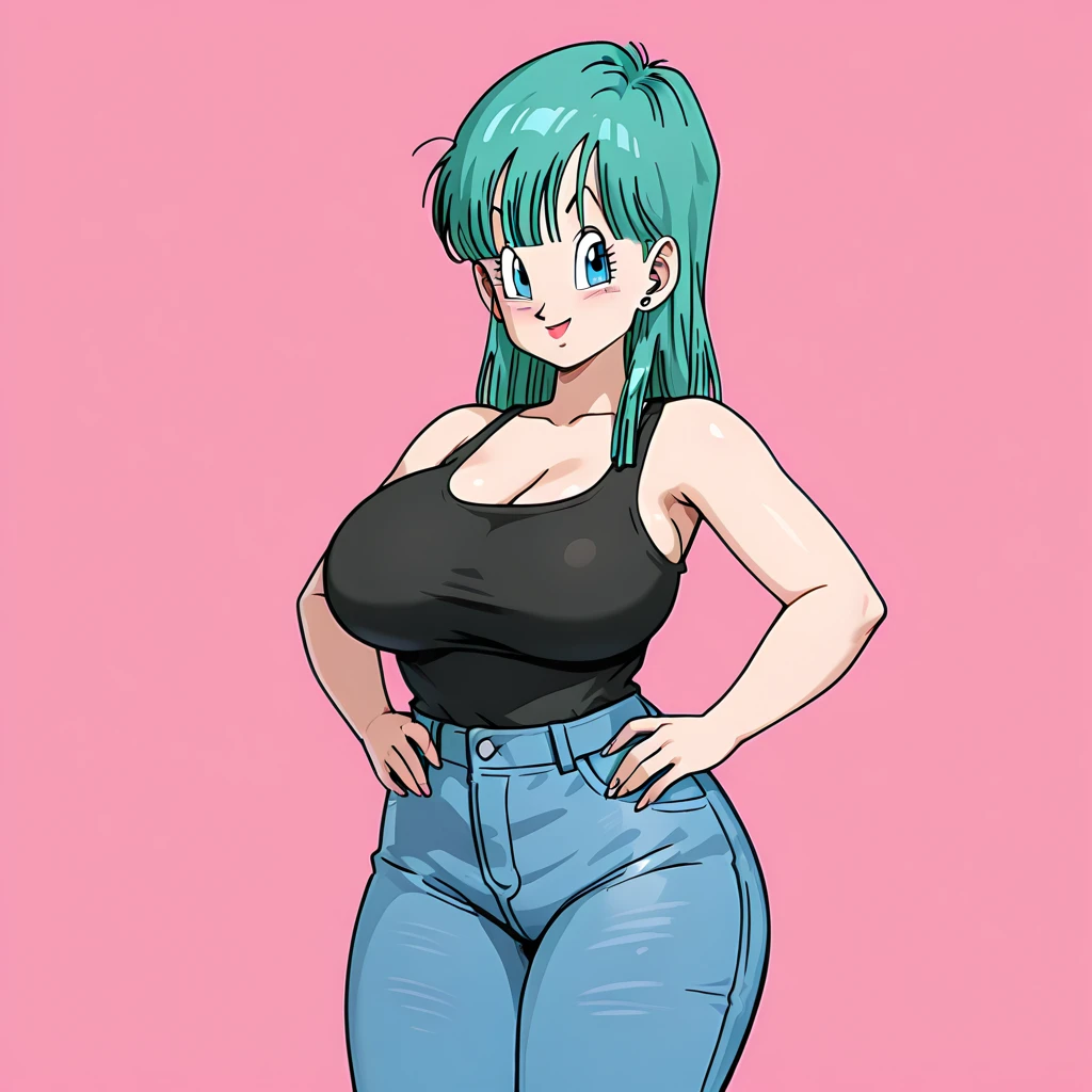 cool posee,big breasted, voluptuous,Score12, BLUE CYAN HAIRS, BULMA,,LONG HAIR, cartoon