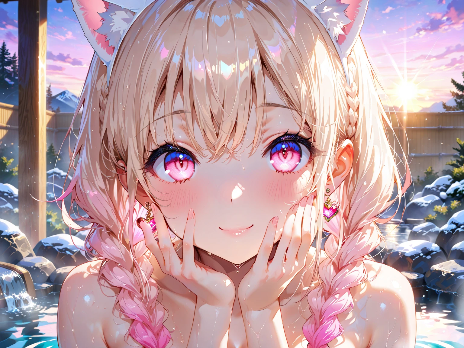 girl,bath time,bath,((foam cat ears:1.3)),((Full of bubbles)),((bubble pattern background:1.2)),smile,cute,close up of face,