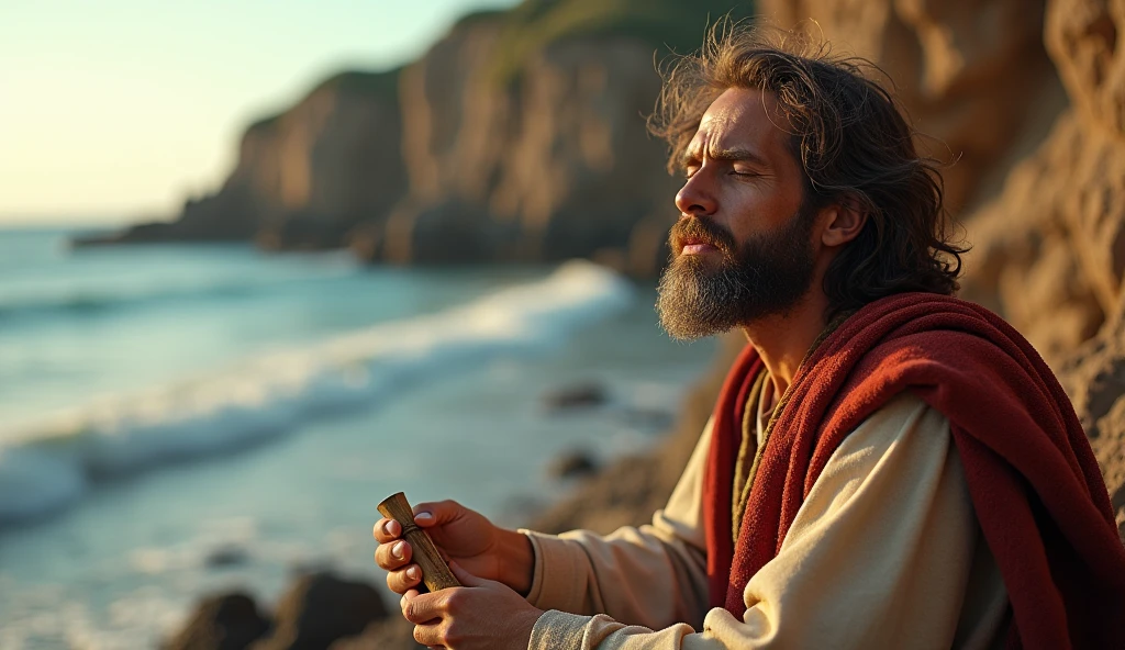 Jesus Christ bathes in a warm hot spring under a tree with red and orange gradation leaves. He is soaking up to his shoulders in hot water, looking up at the autumn leaves. he is shining He is smiling and seems happy. Jesus of Nazareth is depicted as a gentle, gentle man with shoulder-length hair. His wavy brown hair cascades over his shoulders. His face conveys deep wisdom and empathy, radiating warmth and understanding. He has a folded white towel on his head. His cheeks are slightly red. relax. Autumn in Japan. Steam is coming out from the hot spring. Autumn photography in Japan, highly detailed, trending at art stations, sharp focus, studio shot, intricate details, Greg Rutkowski,