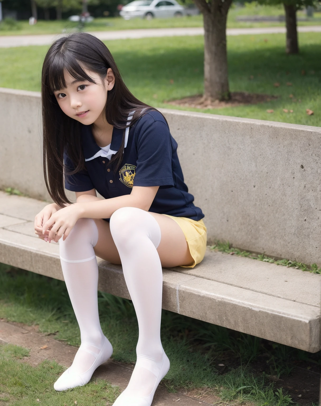 ((highest quality、8K、master piece:1.3))、draw beautiful women、that girl、Highly exposed Japanese high school girl uniform、super mini skirt、white panties、1 girl、beautiful japanese woman:1.3、beautiful woman with perfect style:1.4、perfect eyes、gentle eyes、perfect iris、perfect skin、super detailed face、delicate eyes、double eyelid、smile、I can see my knees clearly:1.35、((Capture the whole leg:1.388))、((saggy breasts:1.41))、((自分でスカートを持ち上げてwhite pantiesを見せて:1.23))、((丈の短いblack socksを履いて:1.33))、((wear loafers:1.29))、(((See here:1.23))、((black socks:1.3))、((Open your legs wide to the left and right))、((s old:1.43))、smile、japanese sailor suit、((Twin tail hair with bangs:1.23))、((Sitting on a bench in the park at night with legs wide open:1.33))、white pantiesを着用、((white detailed lace panties))、(white underwear)、((fat:1.23))