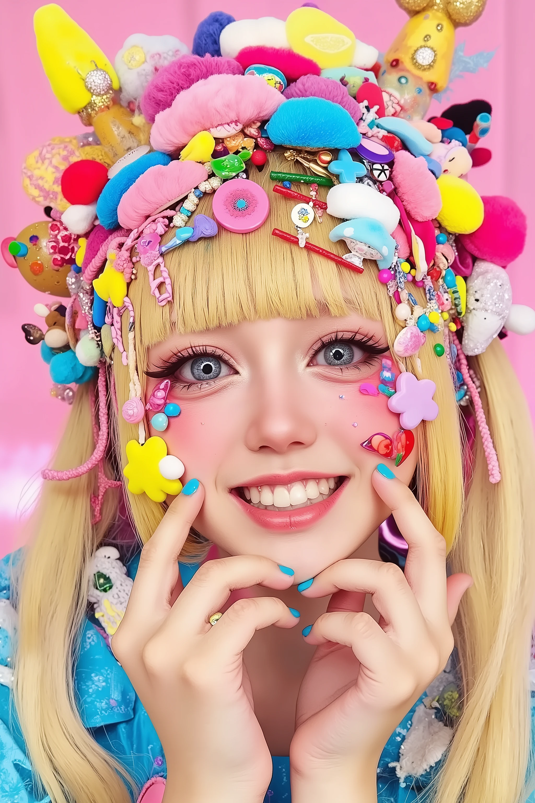 1 girl,decora,smile, face shot,artist photoshoot,