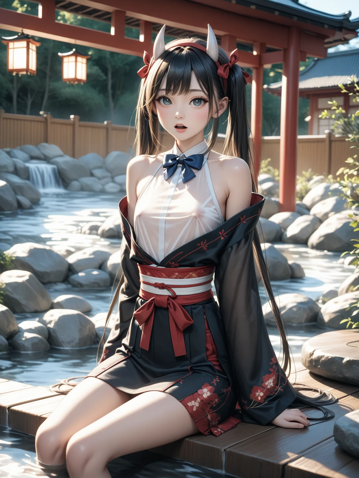 (Logo, Masterpiece, 8k, Tabletop, RAW Photo, Amazing, Top Quality, Photorealistic and Highly Detailed CG Integrated 8k Wallpaper, High Quality, Highly Detailed, Narrative Poetry, Particle Effects, Dynamic Effects, Character Boundary Depth, (cinematic lights, lens flares, ray tracing), fantasy, (single beautiful woman, dress, one piece, black hair, beautiful face, real face, beautiful eyes in detail, beautiful skin, long hair fluttering in the wind, long hair bouncing , long hair dancing in the wind), (cherry blossoms, cherry tree, cherry blossom petals dancing, cherry blossom blizzard, falling petals), wind blowing hair, hair flying, pink cherry blossoms, petals dancing, cherry blossom blizzard, wonderful scenery, sunrise , background sun, wind, gods, teeth, divine story, vast land