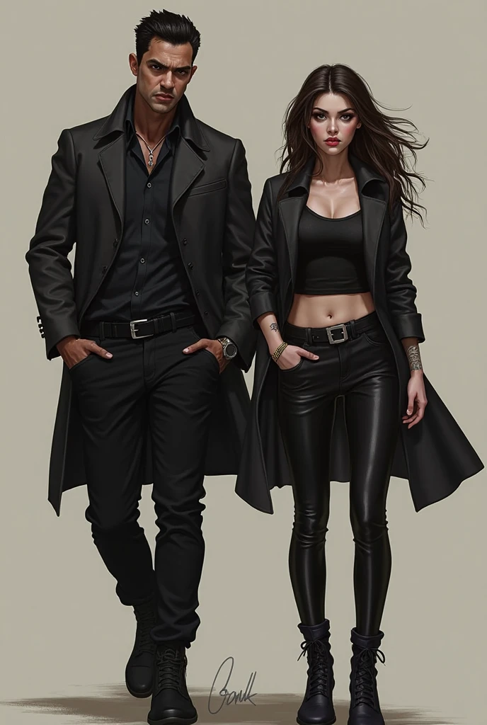 Araffe and a woman in black and white posing for a photo, promotional rendering, realistically rendered clothes, promotional art, alena aenami and android jones, in digital illustration style, highly detailed clothes, promotional art, official art, 8k fashion shoot, medium shot of two characters, 3 d render character art 8 k, in clothes! highly detailed. Background in rio de janeiro