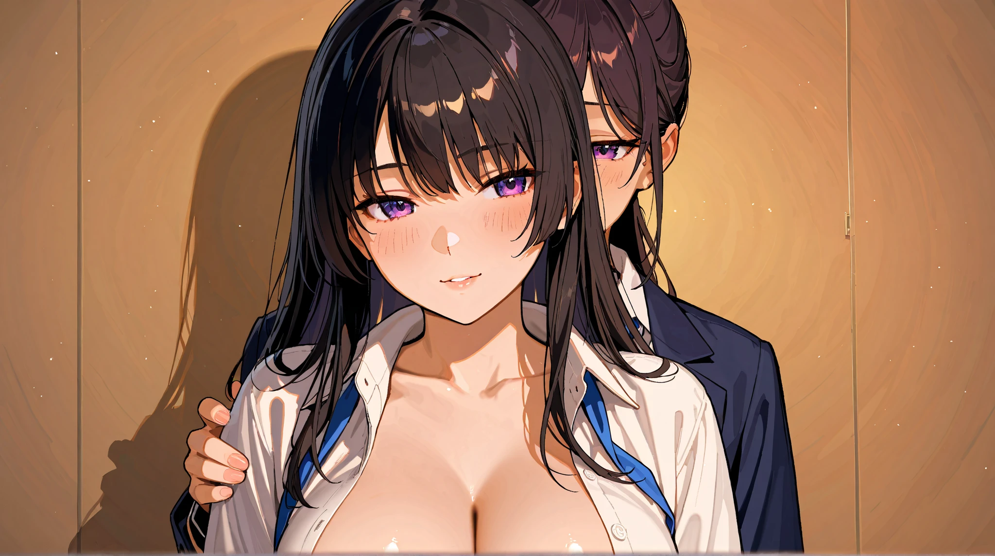 Highest quality,masterpiece,Nipples,Black Hair,Swimming Club Advisor,Female teacher in her 30s,Simple,smile,Instructing male students while completely naked