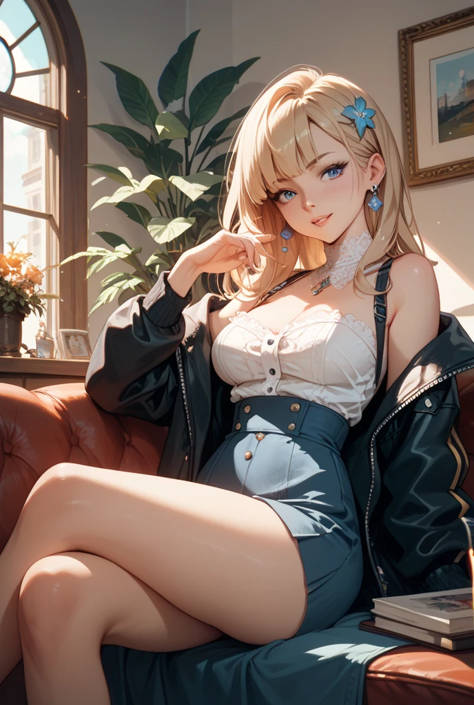 masterpiece, highest quality, pixiv, cooles Girl, topless, (((Close up POV full body portrait, sexy seductive slutty pose:1.2))), Lips in love, blond hair, curly blond hair ,pony tail, blunt bangs, straight bangs, blue eyes, White skin, Girl, improve,Look at the viewer, smile,