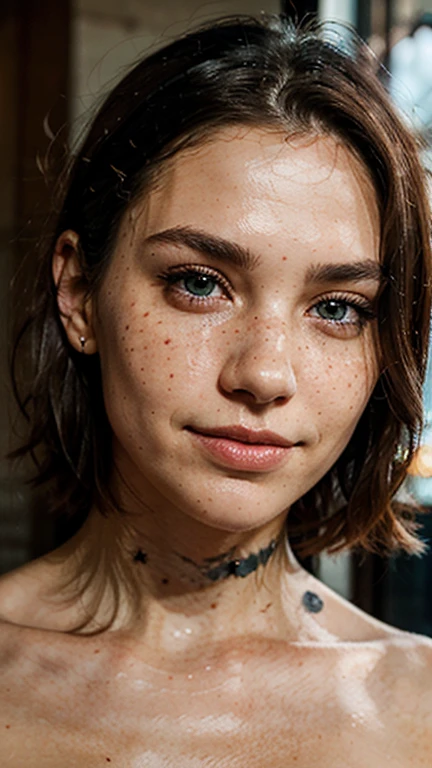 (indistinguishable from reality1.4), 1girl, A beautiful 42 y.or Québécoise  (detailed facial features), (freckles0.6), (acne0.3), en un cafe