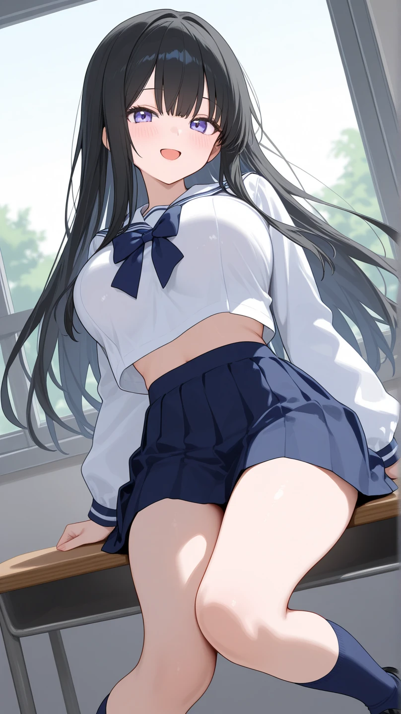 girl、smile、shirt、skirt、college uniform、Serafuku、(small breasts)、flat chest、cute crotch、movement、(small breasts)、18-year-old、