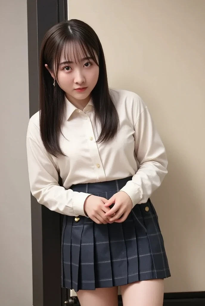 (((masterpiece、Highest quality、Very detailed:1.42、Focus on the eyes)))、White blouse and navy blue scarf、Portrait of a Japanese female high school student wearing a Japanese high school sailor uniform consisting of a skirt。Her hair is shoulder-length、Her straight black hair shines brightly.、The bangs are trimmed above the eyebrows。Her skin is translucent and bright、There is a natural flush to the cheeks。Her big black eyes shine gently、Her thin, naturally arched eyebrows soften her look.。Her lips are pale pink、Smiling。
The background is a Japanese high school classroom.、Natural daylight pours in through the large windows。Outside the window is blue々Tree々I can see、A peaceful landscape spreads out。The wooden desks and chairs are lined up neatly in the classroom.、Textbooks and notebooks are spread out on the desk.。There are chalk-written formulas and notes on the blackboard.、Traces of classes can be seen。The classroom walls are decorated with school posters and bulletin boards.、A vibrant learning environment is apparent。
She holds her textbook in one hand、The other hand is lightly placed on her hip。On the cover of the textbook「Japan history」It is stated that、Carefully drawn down to the smallest detail。Her posture is relaxed、Standing naturally。The school emblem is embroidered on the collar of the uniform.、The fine details are impressive。彼女の足元には黒いローファーI can see、White socks give off a clean look.。
There is hope and expectation for the future in her eyes.、His eyes reflect the light。Each strand of hair is depicted delicately.、Light and shadow are realistically expressed。The light coming in through the classroom window softly illuminates her outline.、It enhances her presence even more.。Other students in the background are concentrating on the class.、Each one is depicted in a different pose and expression.。as a whole、A vibrant and realistic learning environment is vividly recreated, just like a photograph.。