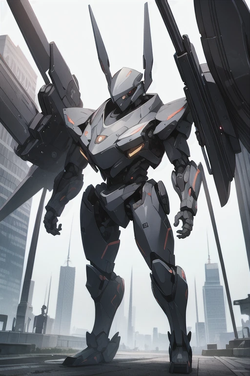 (Fox Girl, Fox Ears, Silver Hair, Fox Makeup, One Girl, Long Hair, Alone on the screen, dark skin, High definition, high resolution:1.6), (mecha musume, Machinery Parts,Robot Joints, White and red clothes, Full body mechanical suit:1.8), (Body measurements are 75-60-75!, Young girl body, Small breasts, Proudly, Standing posture, slender, muscle:1.9), Avatar, face, 色っぽいface, Dominant representation, naughty face, Uplifting, Skin Texture, outside, ruins, Ruined City, Broken Building, There are no people