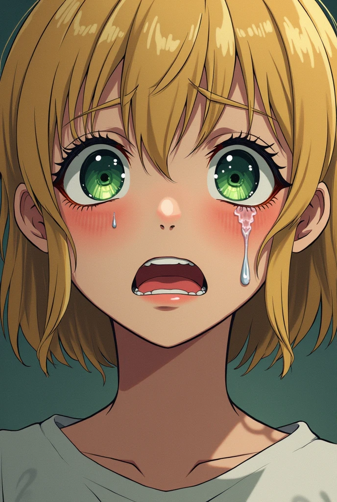 1girl, solo, animegirl, Mikoto Misaka, Mikoto Misaka from a certain scientific railgun, ((tongue out)), ((saliva dripping from tongue)), ((eyes wide open)), ((eyes wide open crying)), ((crying with eyes wide open)), ((tears streaming down the face)), ((eyes rolling up into the head)), ((eyes rolling up the head)), ((eyes rolling up)), ((eyes going in the head)), ((blurred eyes)), ((blurred iris))
