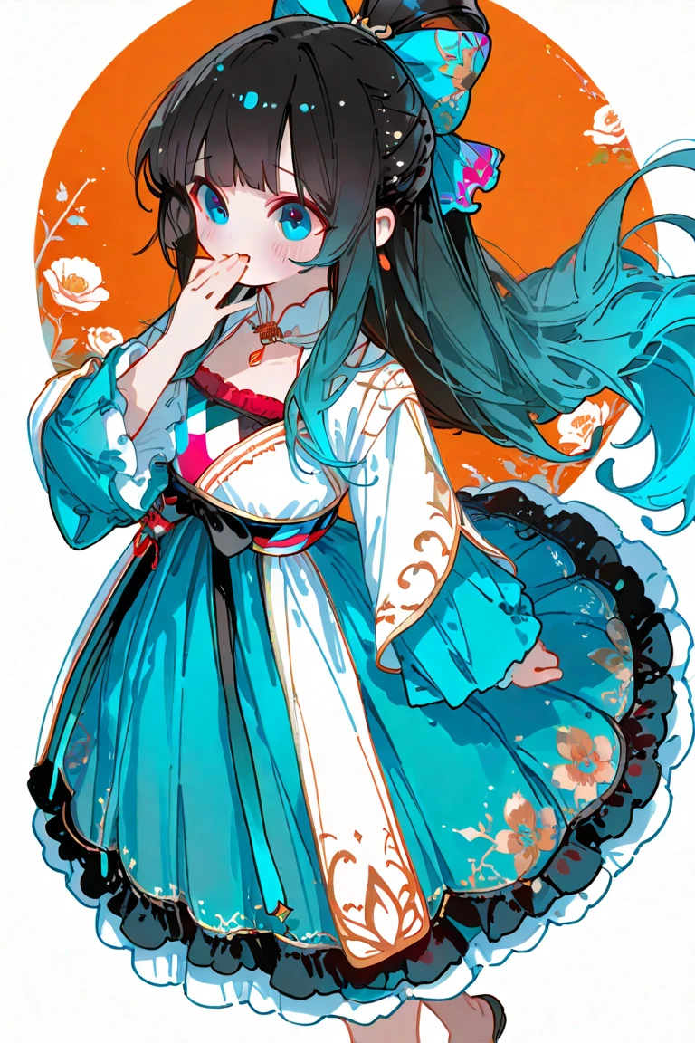 (short cute girl，small young student，young delicate girl）,（masterpiece，Top quality)，light blue lolita outfit，shorts，black hair twintails