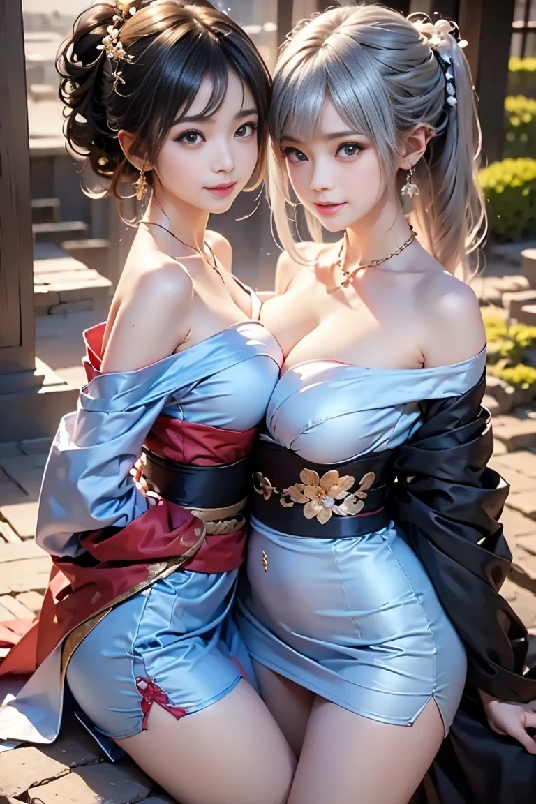 (top-quality)、 (masterpiece)、(Professional lighting with fewer shadows)、 (A hyper-realistic)、 (perfect anatomia)、 (In front of the camera、There are two women、Forward and backward、Crying Kuroko、That and bangs and forehead), ( Huge breasts), (Bright and even whitening skin without wrinkles and steps), (Beautiful blue eyes with long eyelashes and red tear bags)、 (Her costume is naked, however, Only sailor collars are worn as small pieces of cloth:1.4), (Two people are surrounded by flowers, Proudly sticking out your chest in front of the camera:1.2), (Another person on the other side、with arcuate waist, Turn your back and expose your proud big ass:1.3), (One hand behind the head, A beautiful face is a beautiful smile with lowered eyebrows),