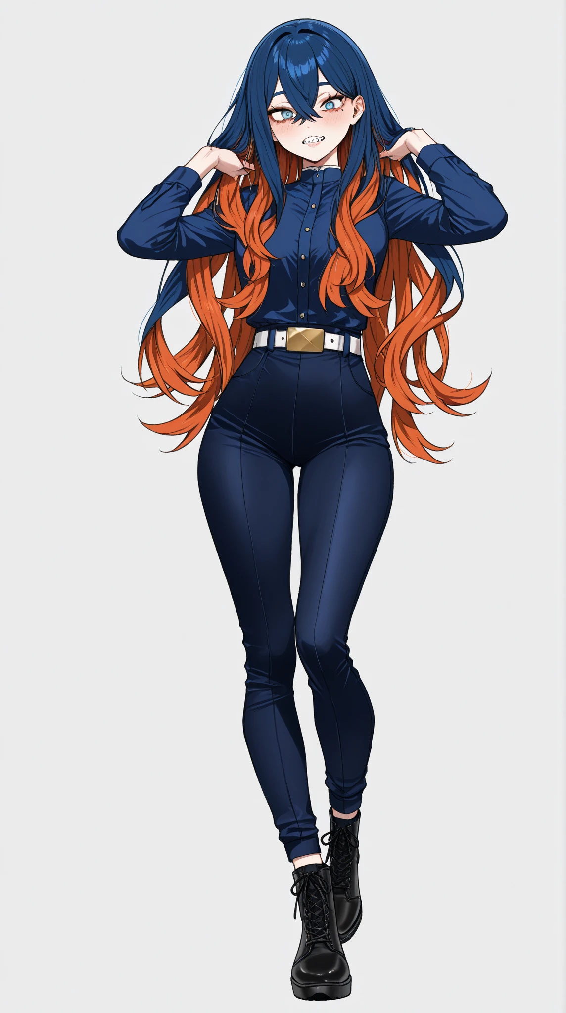 extremely long hair perfect anatomy 1 girl tall solo curvy (muscular) tight shirt tight pants cowboy shot
