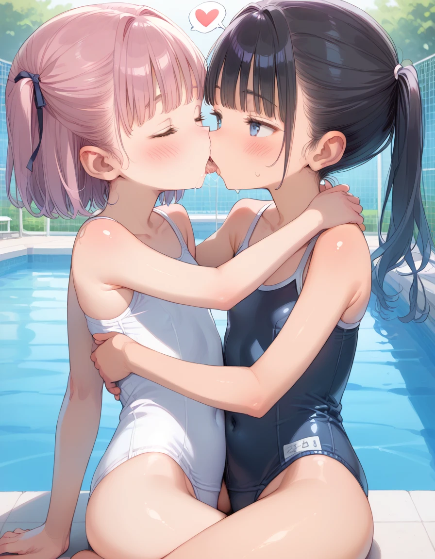 (Absurd:1.5), (Highest quality), (Super detailed), (The private parts are visible),(Lesbian play:2),((Completely naked)),whole body,With legs apart,((kiss)),Touching the chest, ,Ecstatic expression,Beach, Russians and Japan,(Small breasts:2), ponytail,Twin tails、Ultra-slim legs、Wearing thin-framed glasses、Silver Hair、Black Hair、Firm Skin、Healthy Body、Amazingly cute