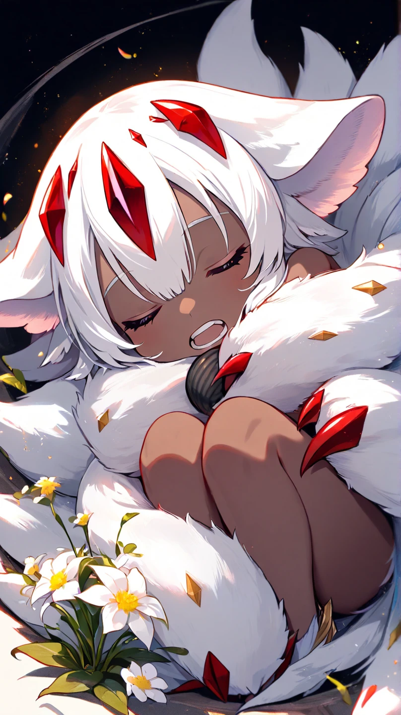 faputa looking at viewer, simple background, looking up, from above, 4arms, laying like a dog, top arms together, faputail, fapuclaws, fapuknees, yellow eyes, white background, full body, lying, signature, grass, on stomach, on ground, on grass, digital illustration, all fours, no mouth