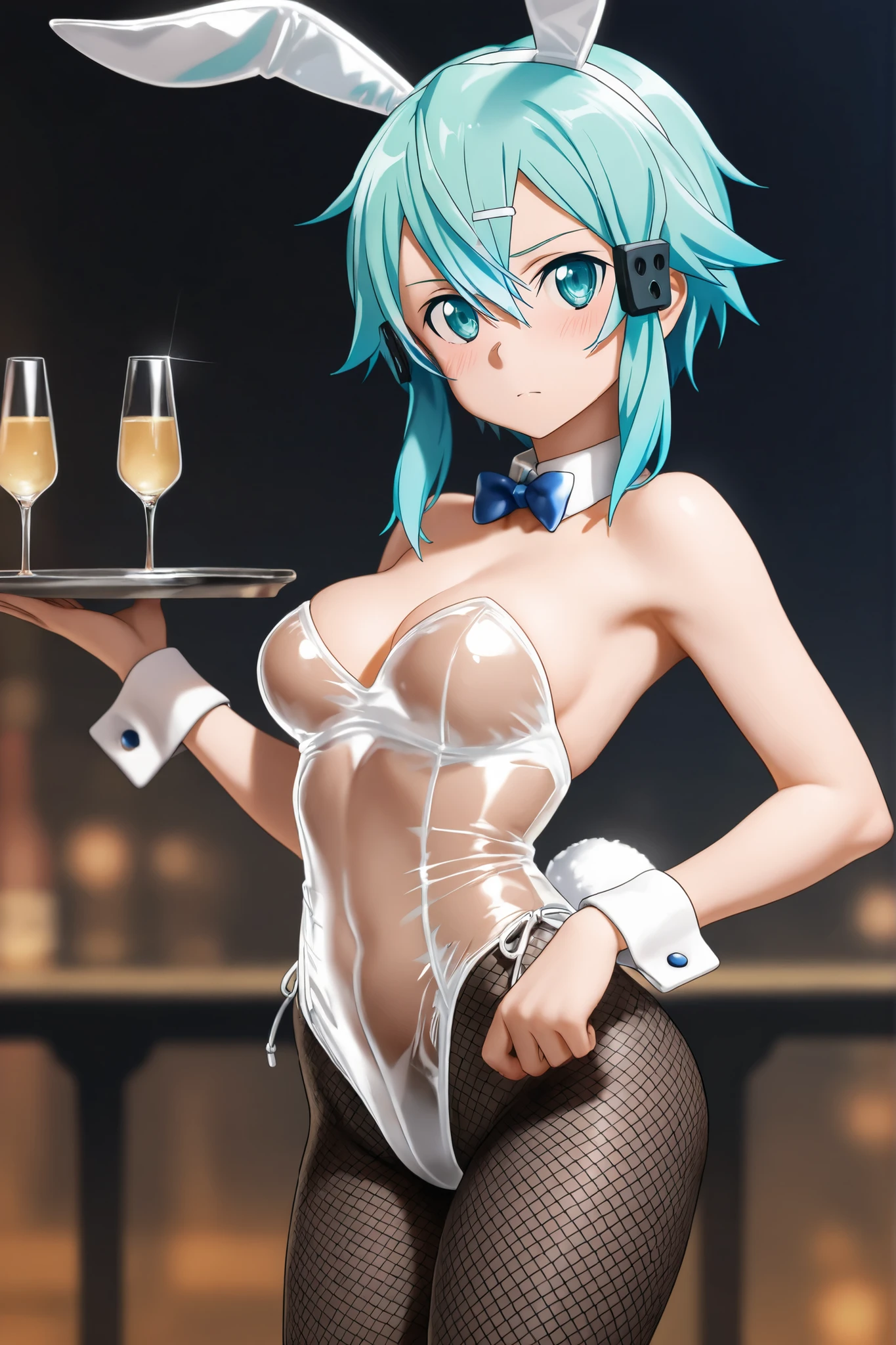 masterpiece,best quality, highly detailed, score_9, score_8_up, score_7_up, score_6_up,source_anime, BREAK, 1girl, rem, stripclub, bar, money, dollar bills, pole dance, blush, sweat, fishnet top, sexy, neon lights, dim, pose, slut, hot, highleg thong, face focus, girl focus, closeup,