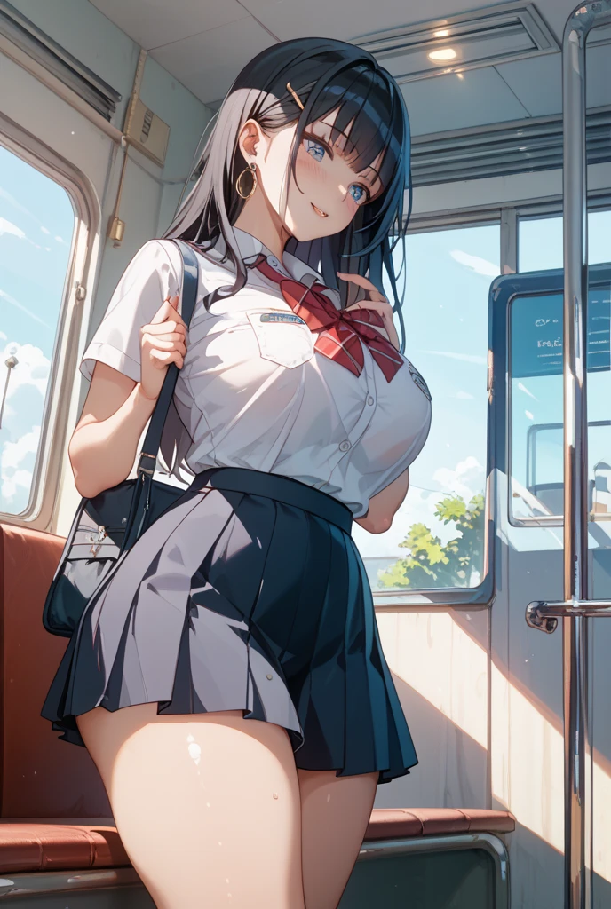 girl with　pupils　schools　buses　pixiv style　cel anime