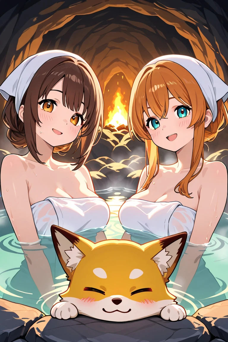 Two-shot photo of a girl and a fox,(Fantasia,Kitsune Yokai Four-Tailed Heavenly Fox,),(Girl and Fox Yokai: The Tale of the Four-Tailed Heavenly Fox),
(With a girl bent down deep in the forest and looking up,Fox Yokai Two-shot movie of a fox protecting a girl's back Poster of the four-tailed heavenly fox),
(natural soft light.)(Sunlight,),(Sunlight,),(Professional Lighting.),
(glossy light brown and orange two-tone color,,,Wave Shortcut Hair,disheveled hair,),japanese kimono,Geta,Cute round face red lipstick,A cute smile that makes the viewer happy,
autumn forest,Strong wind soaring over dead leaves
Digital Illustration,
(Photorealsitic:1.3),(Raw photo.),
(masutepiece,top-quality,Ultra-high resolution output image,)
(The 8k quality,),(Image Mode Ultra HD,),(Image Mode Ultra HD,),(Sea Art 2.1:1.3,),Japan Anime Fantasy,