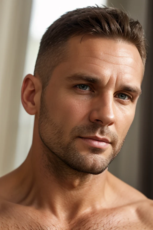 handsome 30 year-old male model, headshot, hyperdetailed photography, skin details, bathroom, vip loft, looking at viewer