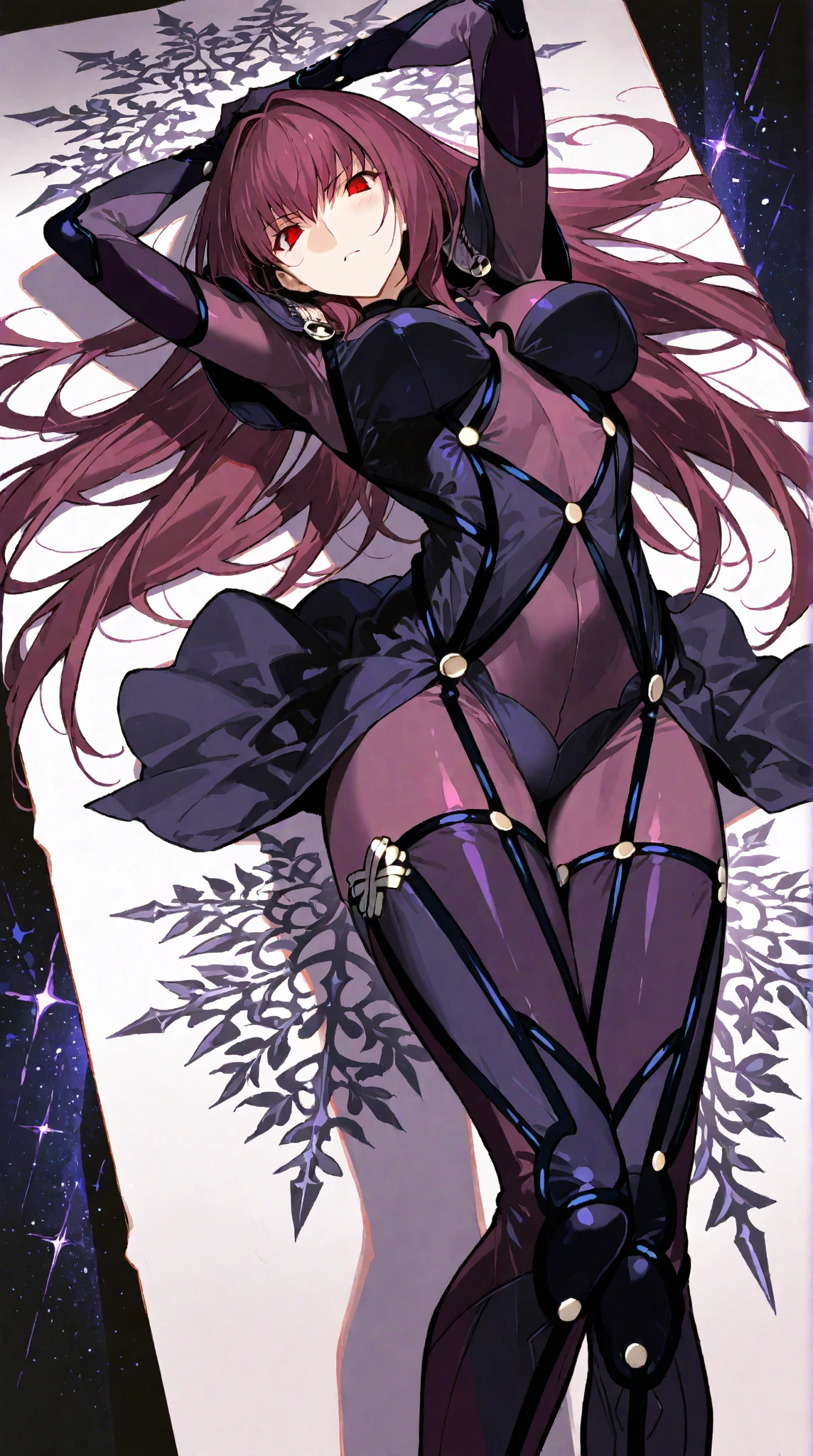 1 girl, (solo), ((amanogawaki)), best quality, highres, high quality, 8k, HD, super detail, anatomically correct, UHD, accurate, (masterpiece:1.0), (high quality:1.0), (ultra detailed), (no Background), (White Background), ((Adult)), (upper body:0.9), (from below:1.4), ((Contrapposto:1.5)), (bodystocking:1.3), Looking at viewer, Looking down, transparent bodystocking, (((black lace transparent bodystocking:1.3))), Tiara, Thicc, Thick Thighs, wearing crown, thick