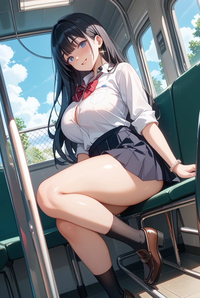 "(masterpiece, High resolution, Ultra High resolution, 4K) Black Hair, 14 year old Japanese girl, Uniform skirt, Accentuate your thighs, White thighs, Soft thighs, Gorgeous thighs, Sitting on a train, Alignment angle, (Angle from below),sitting in a train seat,Sit in front,Crotch Zoom Camera,Put your feet on the train floor,whole body,Looking down and sleepy,Only looking at the audience", highest quality, 超High resolution, (Realistic:1.4),, High resolution, Familiar, RAW Photos, Shapuri, Nikon D850 film stock photo by Lee Jefferies 4 Kodak Portra 400 camera F1.6 lens rich colors hyper Realistic lively textures dramatic lighting unreal engine artstation trends cinestir 800,only、Footjob、Nipples are visible、My chest is visible、sole、Pink nipples、