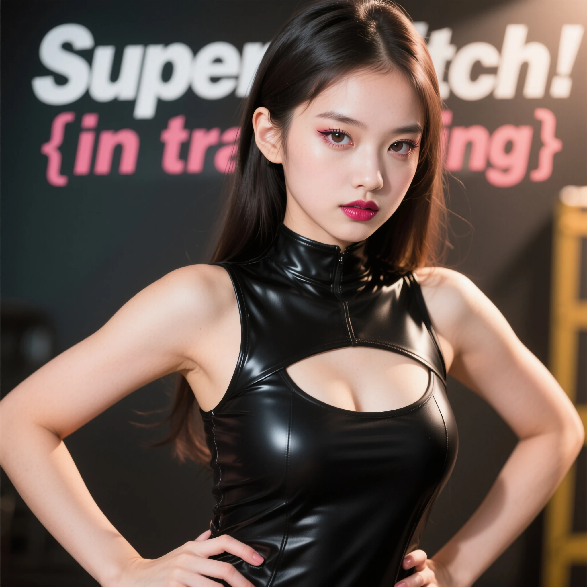 beautiful,There are feelings,Very plump figure,Red tight V-neck,The breasts are very full,Super low black leather shorts,Small river,Back,Standing half turn,High heel,Close Range,The face looks like Taiwanese movie star Lin Chi-ling's eternal,This is everyone's fantasy