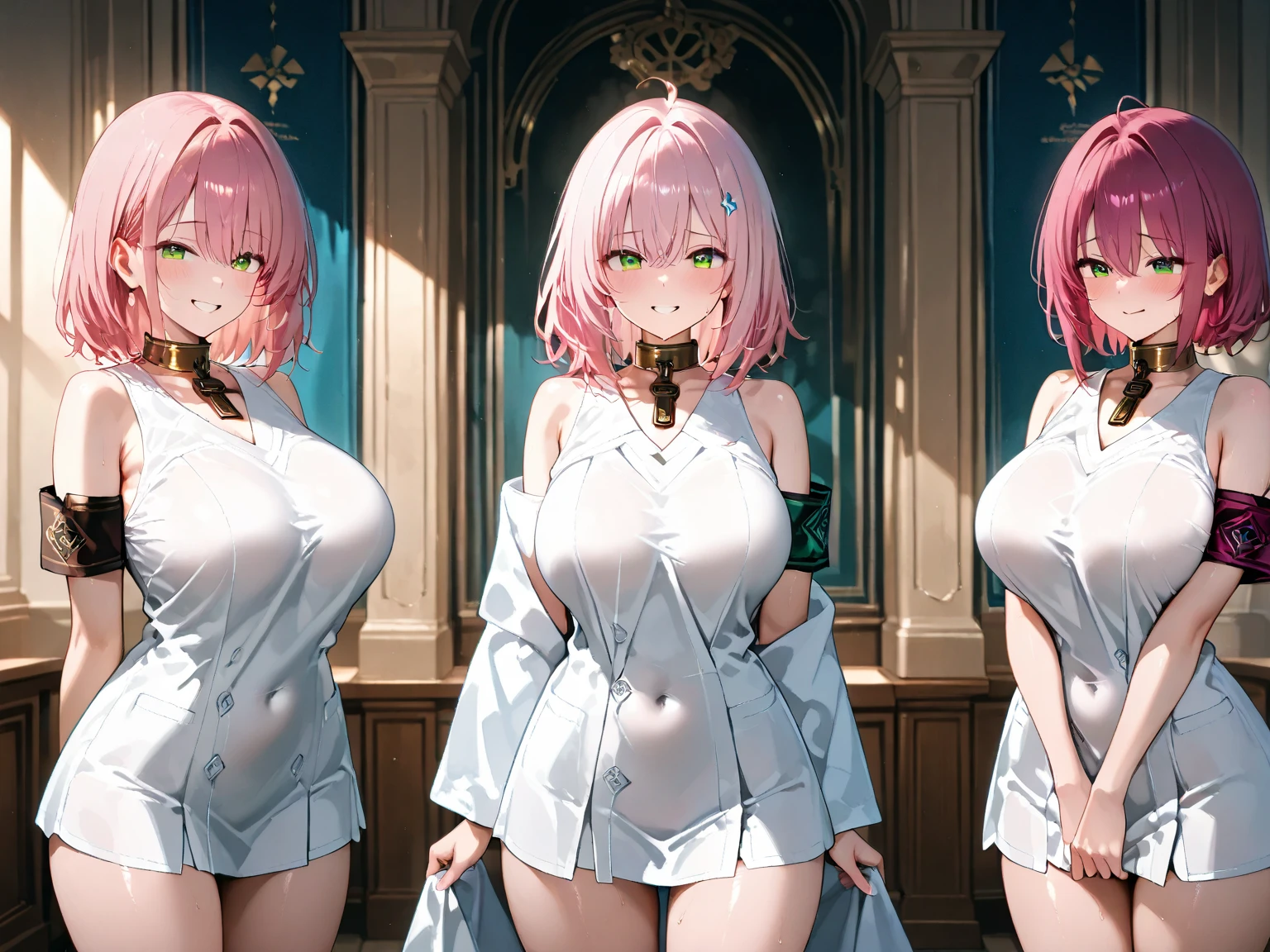 爆乳、Tank Tops、bra very、Pink and white bra、T back、Too large breasts、huge-breasted, Super boobs、teats、large areola、Breast milk out of the、Teary-eyed、M-shaped legs、Footpin、Pink hair、White hair、Twin-tailed、low angles、Mini skirt、rub one's breasts、A dark-haired、droolng