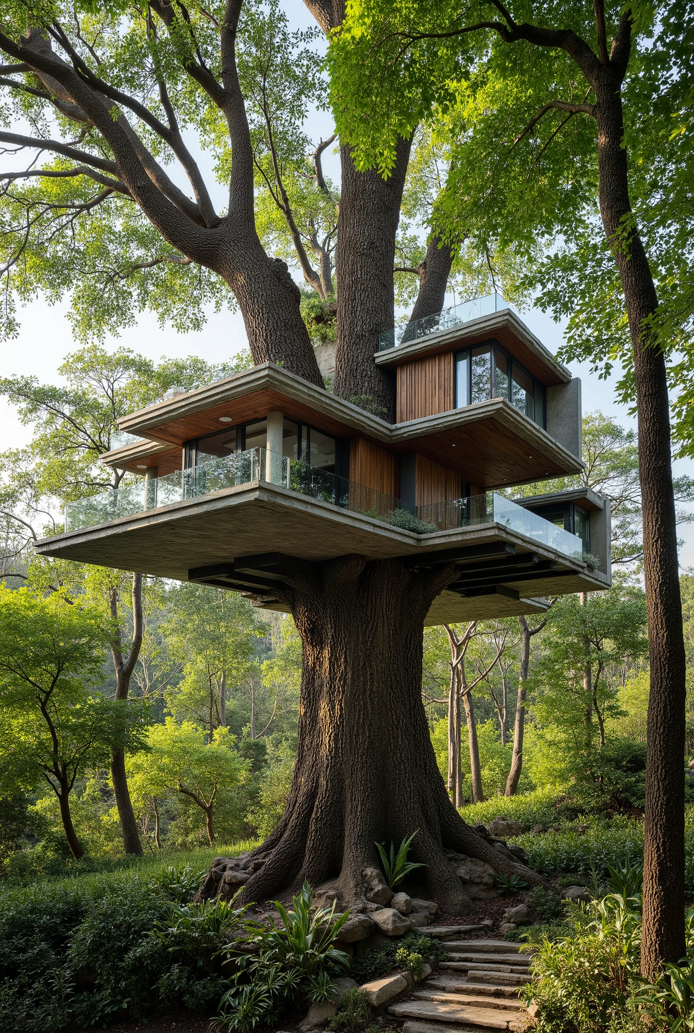 treehouse、A modern mansion built on a huge tree、