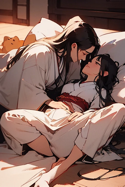 Tao chinese (asian) hot handsome man black hair with brown eyes
and his wife french (european) hot sexy nude french woman Mirette black hair with green eyes in bedroom