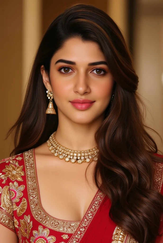 a woman in a red and gold sari dancing in a room, thicc, indian goddess, cinematic goddess body shot, cinematic goddess shot, red haired goddess, sexy pose, extremely detailed goddess shot, traditional beauty, cgsociety 8 k, indian goddess of wealth, cgsociety 8k, cgsociety 8k, full body cgsociety, curvaceous. detailed expression, dreamlikeart style:0.8),( redshift style:1.1) ,(analog style:1.1), (glossy sexy bimbo:1.1),(studio_ghibli_anime_style:0.8), (detailed face and eyes:1.2), (detailed lips:1.2),(warm backlit lighting)++, (dark tone)++realistic, highly detailed, hasselblad, 45 degree, gigapixel, india, Hinduism, indian clothes, a close up portrait photo of beautiful Hansika Motwani, Hansika Motwani, curvaceous young woman