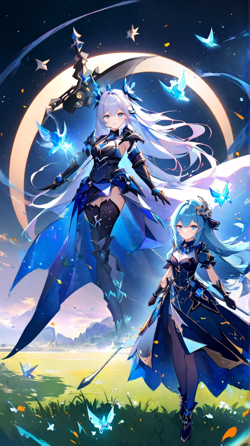 death, blood, night, darkness, (fantasy), infinity, deep blue sky, abyss of knowledge, knowledge, ((masterpiece)),(((extreme))),((beautiful detailed eyes)),(eyelashes) , monster, (1 female), blue hair, long hair, abyssal eyes, shiny skin, oil, small chest, (bird body, feathers), rags, Tzeentch, elf, extremely fine CG unity 8k wallpaper, masterpiece ,((ultra-detailed)),((illustration)), colorful, wallpaper, energy, unknown horror, arcane, magic surrounding, magic surrounding, magic wand, book pages, flying all over the sky, knowing what it is, predicting the future, understanding the past , Infinite Wisdom, Blue Flame, Warlock, Magic Circle, Pentagram, Mantra, Mantra, Singing Magic,