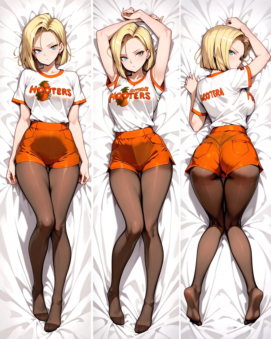 (((solo,1woman, mature, alone))), wattson (apex legends), ((blonde hair, bangs, glowing blue eyes, wide eyes, scar, arrow waist, skinny, medium breasts, pale skin)), pelvic curtain, ((blue panties, blue bra, orange jacket)), full body, perfect body, (insanely detailed, beautiful detailed face, masterpiece, best quality), (extremely detailed 8k paper CG wall unit: 1.1), (bedroom, dusk), (smile face for the viewer), bent over, big ass, View from behind, Diagonal view