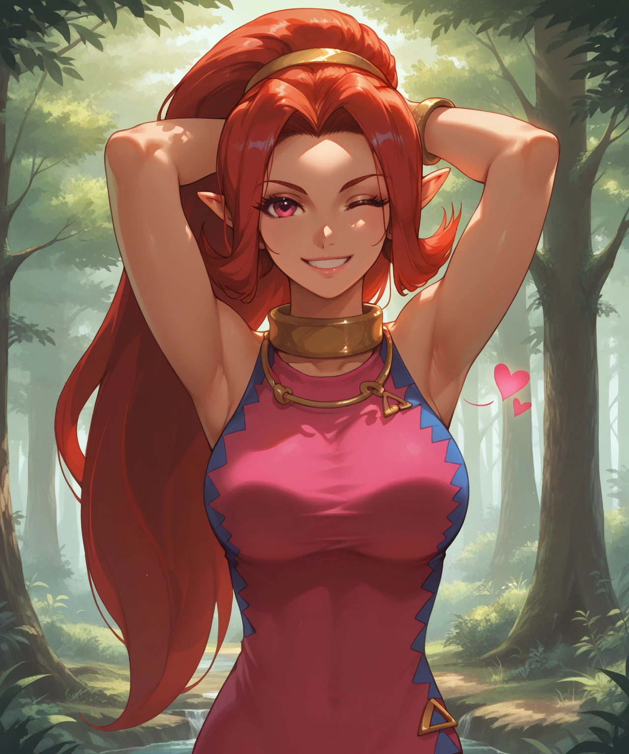Sexy,Zelda,red hair,blue eyes, purple sport bra,blue yoga pants,big