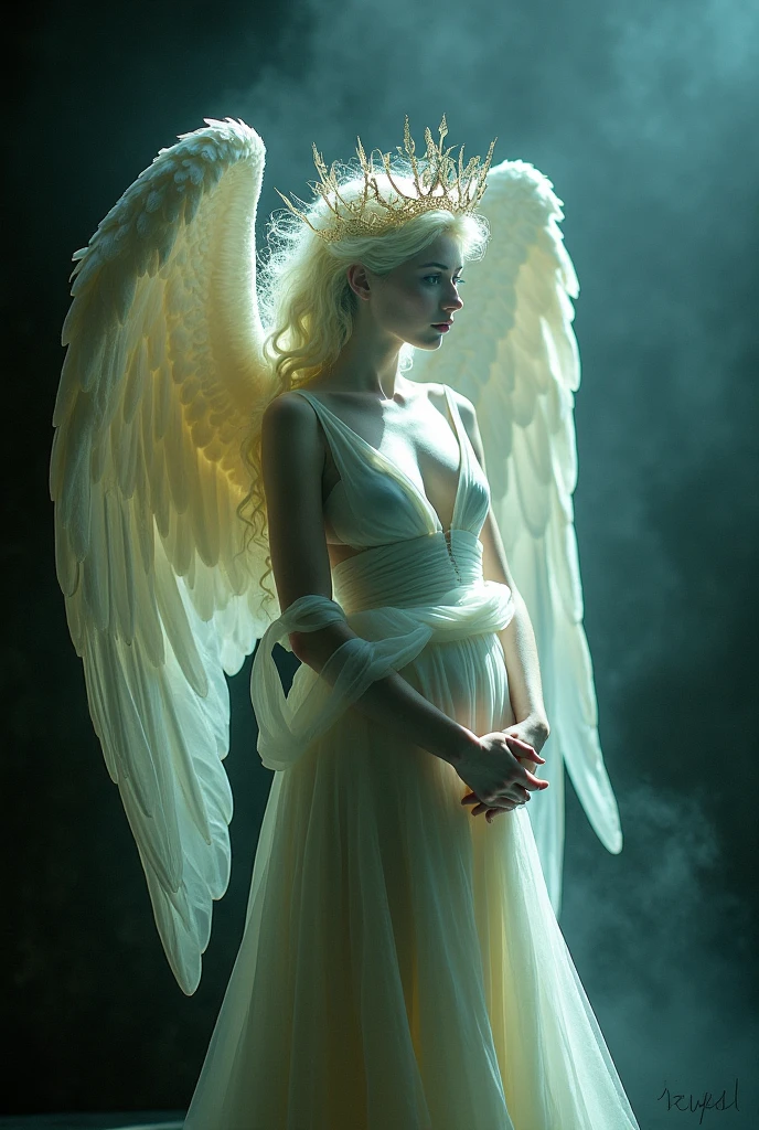 Beautiful angel violated by darkness,A painful expression due to being eaten away by darkness,Armor and clothing are damaged and peeling off,The parts that are in the dark turn black.,High exposure