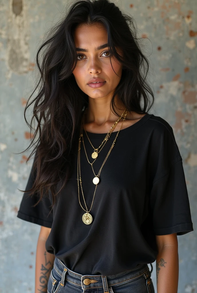 (RAW photo, realism: 1.8), (dark lip gloss, light red lipstick, many eyelashes, black eye shadow, shy, blushing, high quality, high resolution, depth of field, chromatic aberration, caustic, wide light, natural colors, 25 year old woman), thin gold chain, small earrings, gold bracelets, wear many accessories, large breasts, style A good woman,
((Best Quality, 8k, Masterpiece:1.3)), Focus: 1.2, Perfect Body Beauty: 1.4, Arabian 25 years old woman: 1.2, ((Bob cut curly Hairs)), (steel gray baggy basic tee-shirt:1.1), Steel gray basic full body length tee-shirt, grey skinny damage jeans, long jeans: 1.1, Highly detailed face and skin texture, Detailed eyes, Double eyelids, toned body, Whitened skin, smile, large breasts, toned legs, beautiful detailed feets, long heel's, detailed feets and fingers, perfect feet's, toned legs, whitened skin, detailed sharp eyes and face, middle eastern woman, steel gray baggy basic tee-shirt, simple plain Baggy Tee-shirt, toned hips, 8K UHD, thin gold chain in neck, model looks, standing at carrying brown leather hand bag, rainy weather, wearing wrist watch, bracelet, bangle's open legs style Posing, rainy day, rainy atmosphere, night life, roads and traffic, standing at street side, traffic rush, buses