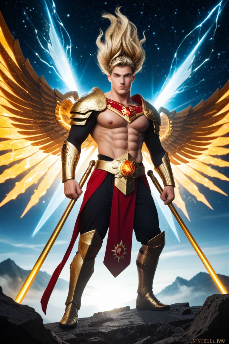 super high resolution, best quality, photo, 4k, (photorealistic: 1.4), cinematic lighting, male angel with large translucent wings, muscular man, abdominal muscles dressed in medieval gold armor, detailed feathers, female angel with large translucent wings, muscular woman, abdominal muscles clad in medieval gold armor, detailed feathers, environment cyberpunk, snow and ice environment in the background, ice cathedral, portal of the future, 3D light, HD, magic, god of light, backlighting, detailed face, contrasts, smooth skin, soft hands, correct ???????, five fingers.