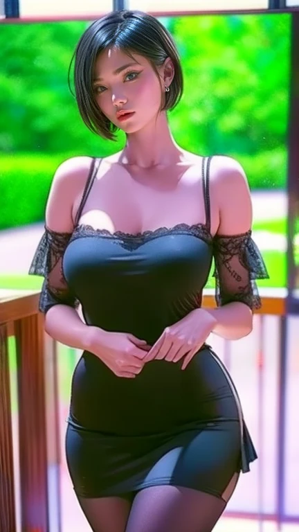 Hyper realistic super detailed sexy girl detailed, expressions faciales sexy, seductive facial expressions, [:(Face detail: 1.4): 0.4], 16K resolution, 4k resolution, (Ventre plat parfait), (image couleur), BREAK I. Attire: Elegant, sophisticated, open-back dress, lace, sheer details, maxi dress with a low back, statement accessories like a statement necklace, earrings, strappy sandals. IV. Position: Standing against the railing, enjoying overlooking the view, posing for photos with the stunning backdrop, taking in the breathtaking scenery, BREAK, looking at viewer, masterpiece, best quality, highly detailed, desire, blush, (Beautiful and detailed eyes description), (beautiful and detailed face), {Enormous|Gigantic|Big|Huge|Mega|Fake} breasts , Perfect female body, (Best Quality), (ultra-detailliert), (masuter piece), (hight resolution), (Original), (the Extremely Detailed CG Unity 8K Wallpapers)