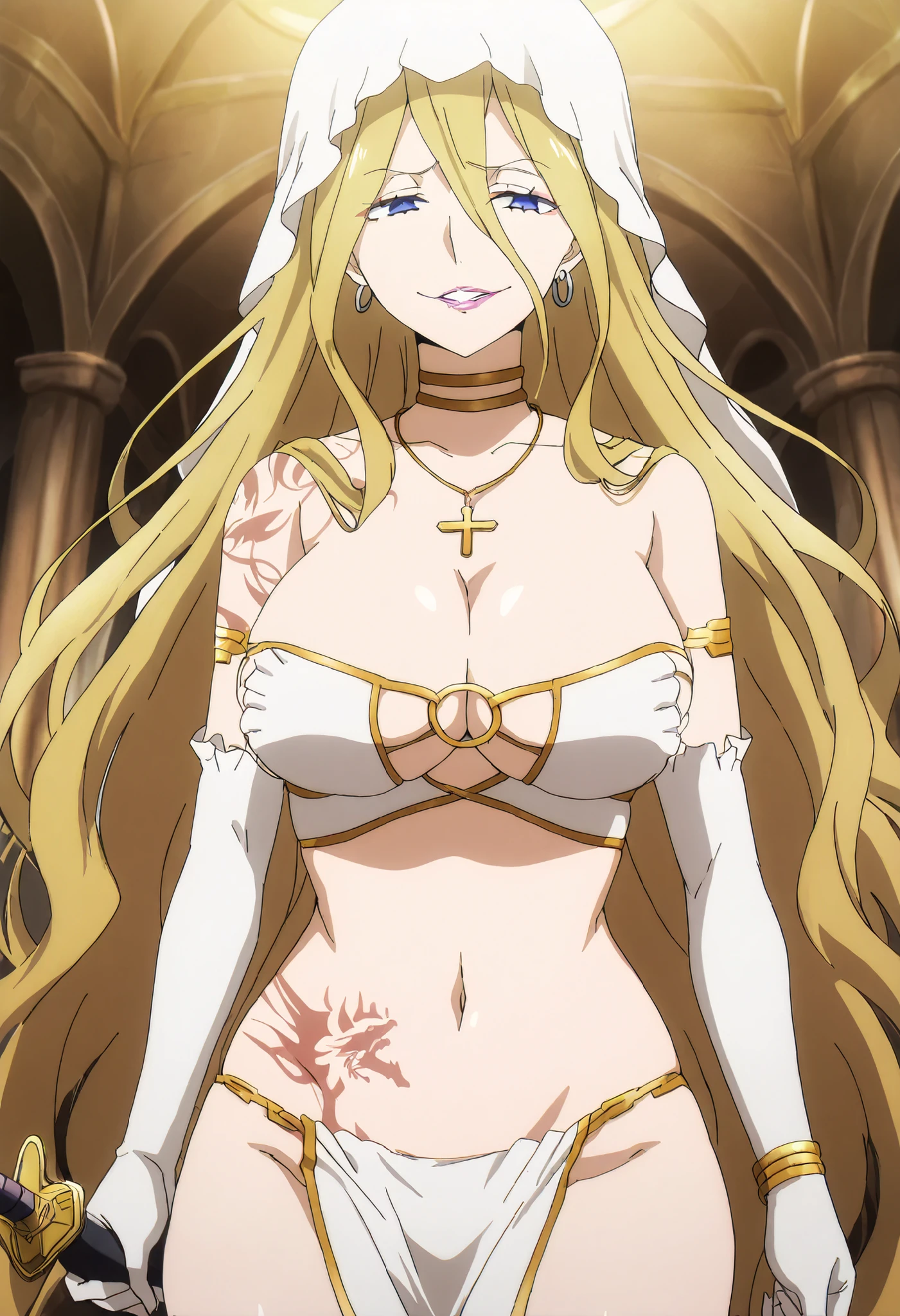 Masterpiece, beat quality, ((anime art style)), elf Girl, light green hair, pointed ears, jade eye, (NPC_freyja), (((big breast))), white bikini with gold details, white wand in hand, skin as white as powdery snow. His disguise had long flowing, deep brown-gold/tea-gold hair and pupils of the same colour. The disguise also had a NPC_freyja face that was sublimed with western European beauty, and she wore a white bikini