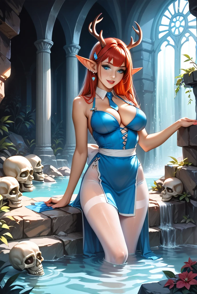 Fantasy Female sorceress, red hair, pale skin, ice tattoo