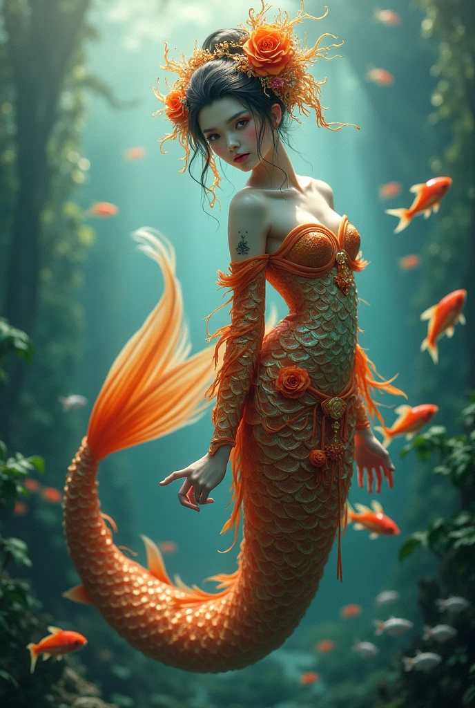 solvique side view of a magnificent screwed up mature Chinese mermaid riding a giant chicken in a canyon landscape, sunny, very detailed, intricate, Greek colour palette <lora:solvique:1> AND solvique cs-m3tal-ok_v06-1000 <lora:solvique:0.8>