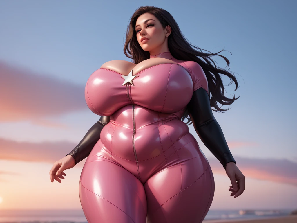 (melhor qualidade,4k,8k,alta resolução,masutepiece:1.2), (An 45 year old woman) , (BBW MILF), (bunda enorme: 1,9), cabelo com rabo de cavalo, (seios grandes: 1,9), caminhando na rua de uma cidade, (sexy shiny supergirl costume), (capa vermelha), saia vermelha, (bota longa), (full body photo), sexy, , hot, decotes, bunda enormes. (mesmo personagem, de frente, de lado, de costas), (perfect hands), perfecteyes