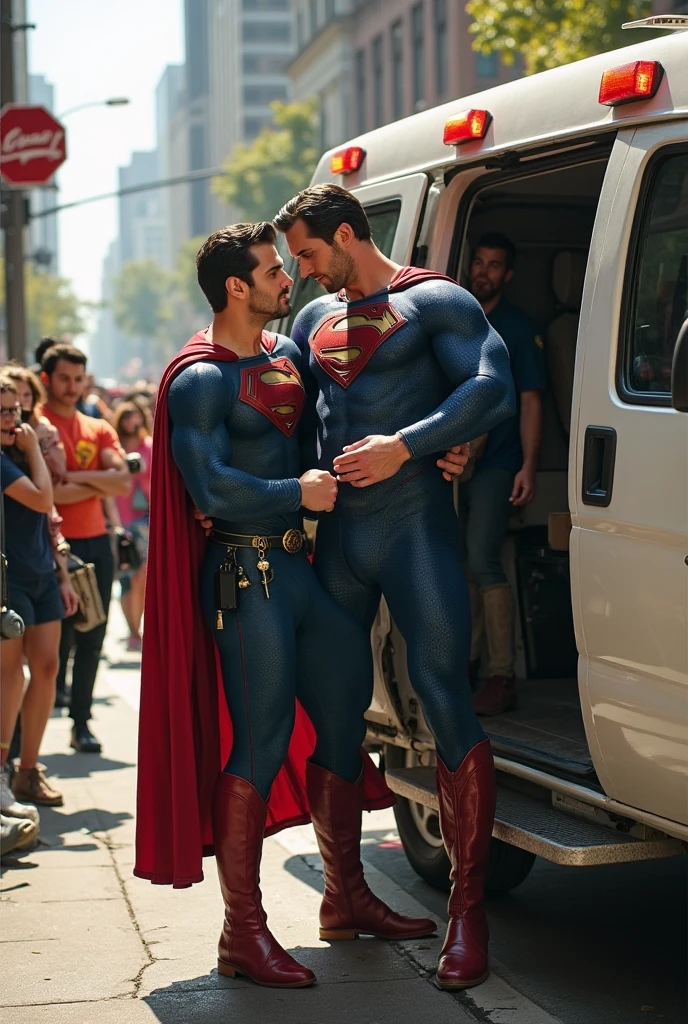 1980s, luxurious shower room, , bara, 2men, two men nakearing only white briefs, Batman hugs and licks the chest of his beloved old man Alfred with a smile like a , slim tall Alfred accepts it with a smile and strokes Batman's head