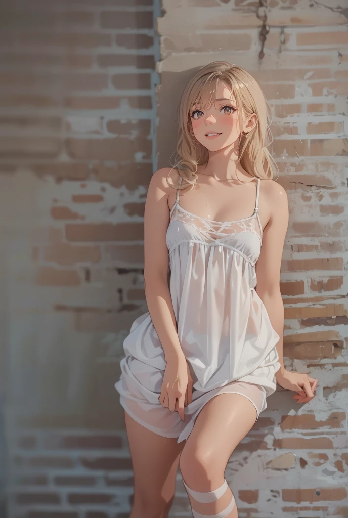 (masterpiece, best quality:1.4), Young blonde beauty, (((18 years old, neat girl))), detailed blue eyes, long eyelashes, blush, kind smile, horny, upper body, short top small ass, round ass, short pink skirt, (looking at viewer), beautiful blonde hair, white-skinned, (bangs:1.3), ponytail, (medium size breasts), (mushroom forest, celestial forest, beautiful and magnificent pink sunshine, majestic sky), natural light, pastel colors