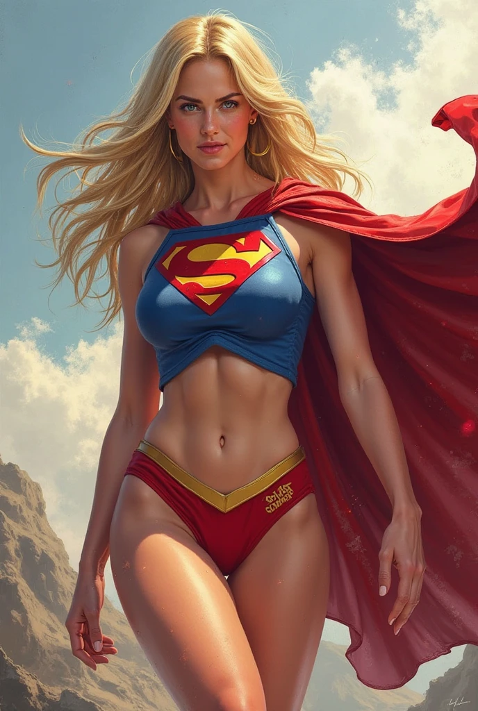 Blonde woman posing for photo of L Ji, cg social trends, plastic, very long hair, thin waist and thick hips, (strong abdomen), ((beauty)), rulê collar, very white skin, in the snow, feminine and muscular, (natural breasts: 1.5), (big ass), smiling, Korean Tiandan, (best quality: 1.3), (masterpiece: 1.3), (realistic: 1.4), (detail: 1.1), (Superman's S: 1.3) works of art fly over the city of Rio de Janeiro,  Brazil. The artwork should be extremely detailed and accurately depict the character of Superman, including his blue and red costume, cape, and insignia. The art must be created in high resolution 8K or 4K and must be rendered in 3D to give a realistic quality. Art must also be created in 8D for greater depth and dimension. The overall style of the artwork should be photorealistic, with an emphasis on capturing the vibrant colors and energy of Rio de Janeiro. Be sure to include iconic landmarks like the Christ the Redeemer statue and Sugarloaf Mountain. The final work should be of the highest quality and match the level of detail and realism found in professional Adobe Photoshop work.