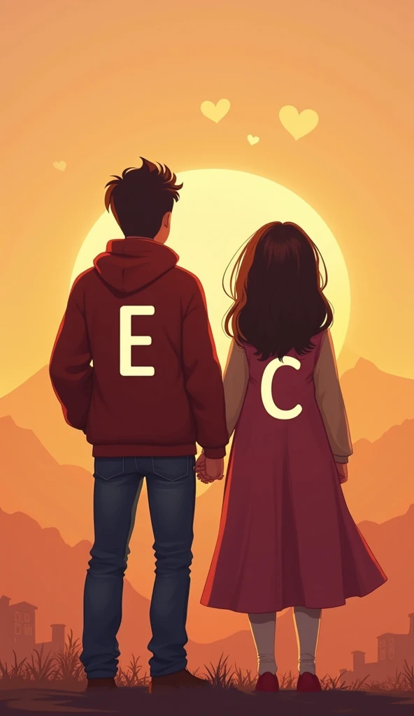 A boy with a black shirt and on his back it says Victor V, and a girl with long hair wearing a black shirt and on the back it says Jaqueline L,in a magical place 