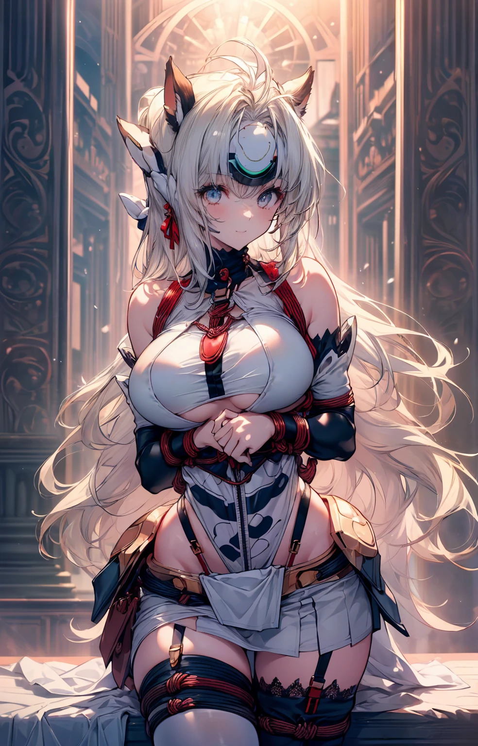 ((PrinzV4:1.5)),((独奏, 1girl)) ((masterpiece,Highest quality,Highly detailed images,Beautiful images、Realistic、Dutch Angle)),(Top-down angle image)、 (Bright lighting overall、Backlight、A fantastic atmosphere、Thick Fog、Dust flutters),(Sexy pose、sideboob、large breasts, Charming smile), ((Mysterious night sky、shooting star、Stars Shining、Ocean))、