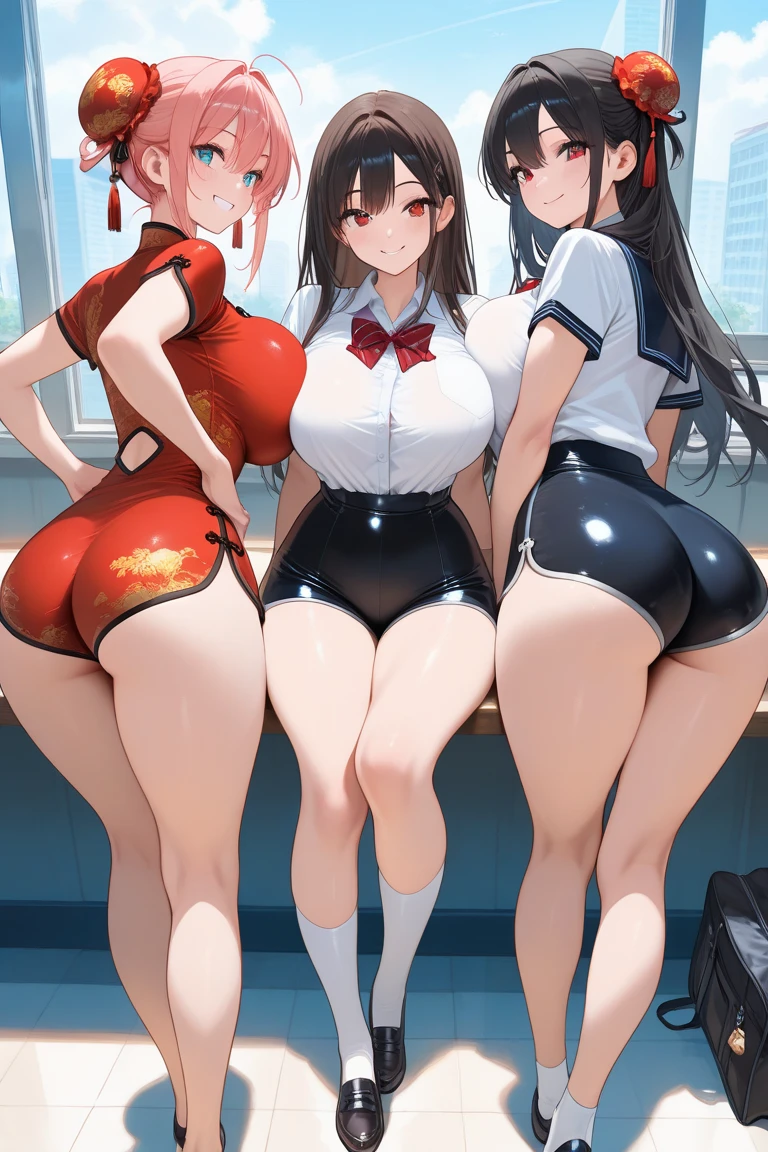1young_teen_girls、、brown_hair、short_ponytail, long_bangs、blue_midriff_baring_sailor_uniform、hort_sleeve、thighthighs、big_tits, sleepy, Sorrisos、open_mouth、dynamic_pose, childlike_posing ,harbor,dock_background、spread_legs、happiness、NSFW、short_gloves, (wet:1.4),transparent,covered_nipples, covered_crotch, under_tits, sweat, bare_thighs, large_ass, covered_anal, back_view,